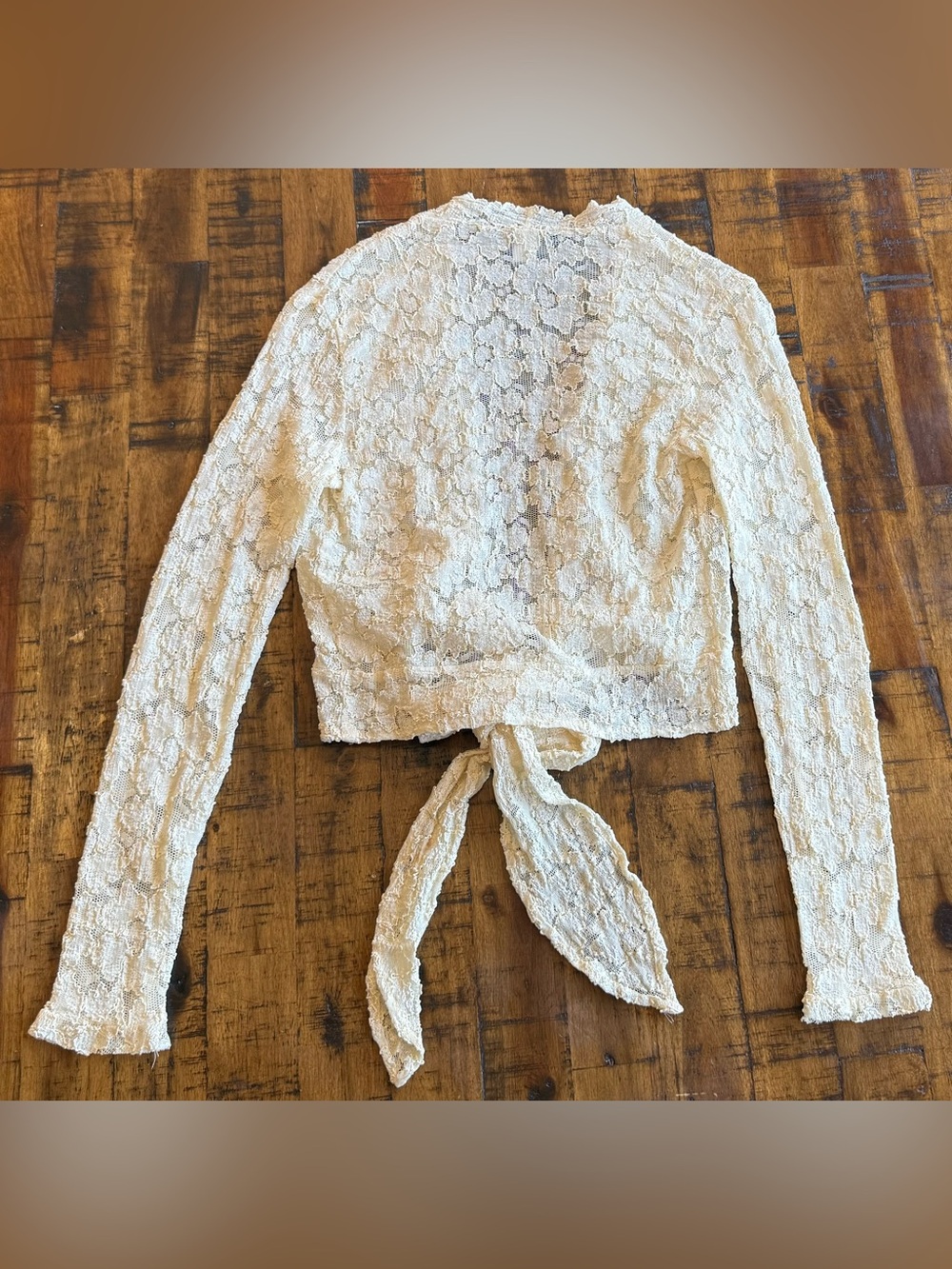 Y2K Vintage Moda International Ivory Lace Tie Front Cardigan — Small — USA - Picture 3 of 14